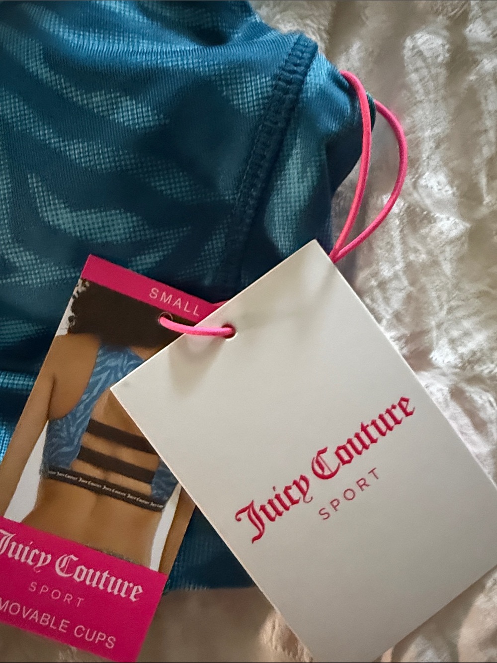 Juicy Couture Blue Teal Patterned Racerback Sports Bra - Picture 5 of 5